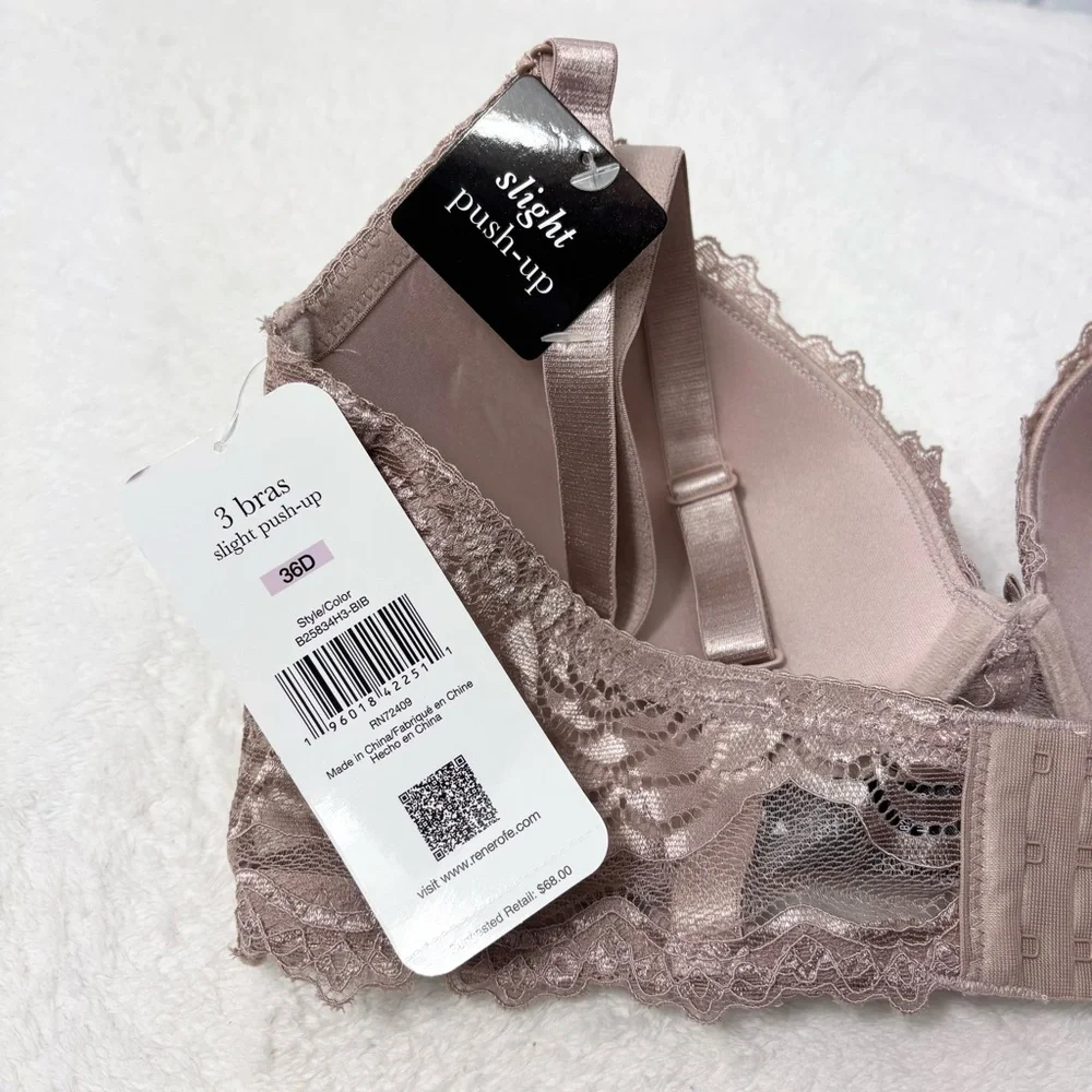 Rene Rofe Lace Slight Push-Up Bra Tan Size 36D - Picture 5 of 9